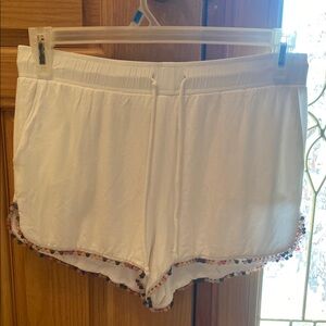 White Shorts with Multicolor Pom-Pom Trim